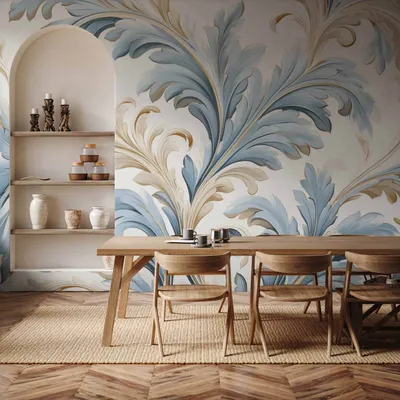 Produktbild von Vlies Fototapete - Baroque Ornaments in Light Cream-Blue Hues 150x105 cm Muster f-H-10011-a-a