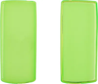 Two green rectangular objects are shown against a white background.