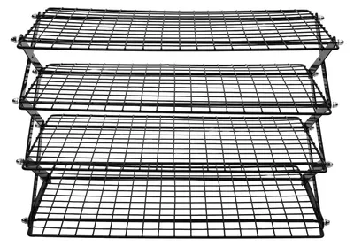 Immagine prodotto di Griglia di raffreddamento a 4 ripiani - Griglia da forno per espositori refrigerati - Pieghevole - Impilabile - Superficie antiaderente - Per raffreddare e asciugare i biscotti - Nera