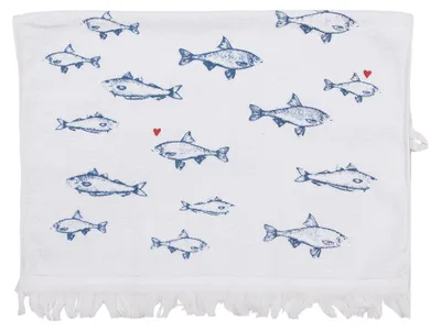 Produktbild von Clayre & Eef Gästehandtuch 40x66 cm Weiß Blau Baumwolle Fische