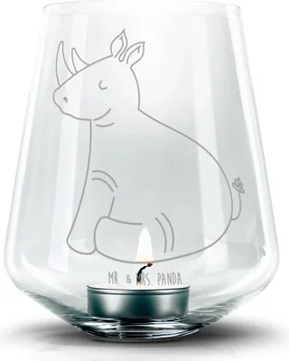 Produktbild von Mr. & Mrs. Panda Laterne Einhorn Nashorn - Transparent - Geschenk, Nashörner, Glas Windlicht, Lustig, Teelichthalter, Regenbogen, Zoo, Kerzenhalter, graviert, Unicorn