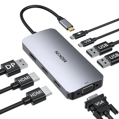 Image de Station d'accueil MOKiN pour ordinateur portable, compatible avec deux moniteurs, adaptateur USB-C 8 en 1, hub double HDMI