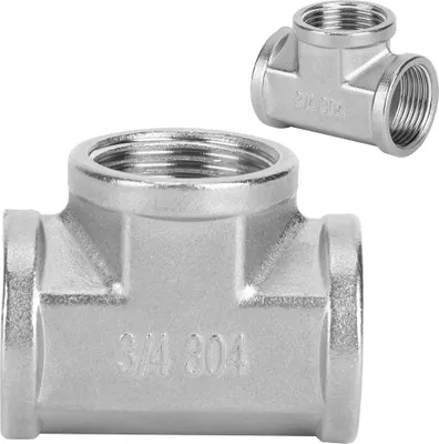 Image de 304 Stainless Steel Tee Threaded Pipe Connector for Industrial Pipe Shelf Household Tool3/4in x 3/4in x 3/4in Female Thread