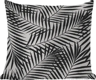 Produktbild von MuchoWow® Outdoor Kissen - Palmenblätter - Schwarz - Weiß - Muster - Mädchen - Kinder - Jungen - 60x60 cm - Wetterfest - Lounge Kissen - Dekoration - Schlaf Kissen