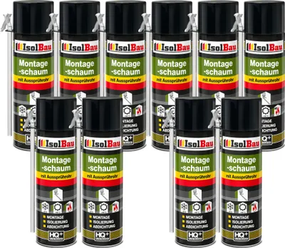 Produktbild von Isolbau 10 x 500 ml Montageschaum mit Aussprührohr - PolyurethanBauschaum für Montage, Isolierung, Abdichtung, Innen & außen
