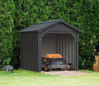 Produktbild von Duramax Metall Garage für Rasenmäherroboter | H. 66 B. 76 x T. 70 cm | Überdachung für den Rasenmäher und Batterieladestationen | UV-beständig | Carport für Mähroboter