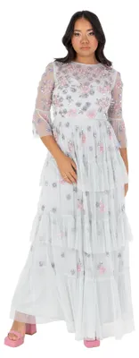 Produktbild von Maya Deluxe Damen Maxikleid, Rundhalsausschnitt, 3/4-Ärmel, Blumenmuster, mit Pailletten