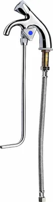 A chrome-plated faucet with a flexible hose and a U-shaped pipe.