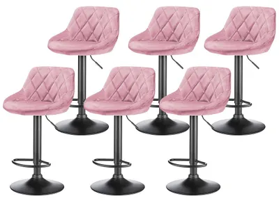 Produktbild von Set mit 6 Barhocker – Samtbezug – Höhenverstellbar und um 360 Grad schwenkbar – Mit Metallfußstütze