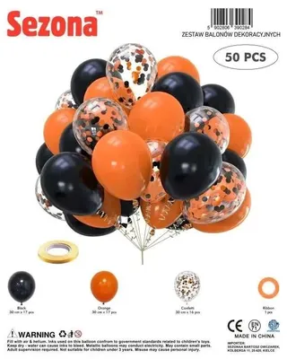 Obrázek produktu pro Černé a oranžové balónky s konfetami, 50 ks – Sezona