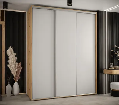 Obrázek produktu pro Šatní skříň YVONA 1 - 190/60 cm, dub artisan / bílá / stříbrná