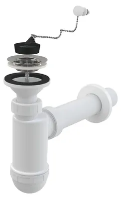 Produktbild von Alcadrain Flaschengeruchverschluss für die Waschbecken DN40 mit einem Edelstahlgitter DN63, Kette