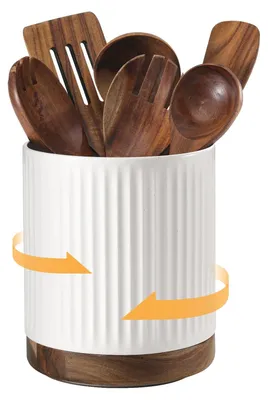 Obrázok produktu pre Otočný držiak na kuchynské náčinie – biely keramický organizér na kuchynské pomôcky