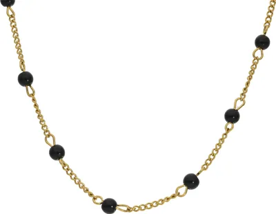 Produktbild von JuwelmaLux Edelstahl Halskette mit schwarzem Achat Gold plattiert JL16-05-0740 45 cm