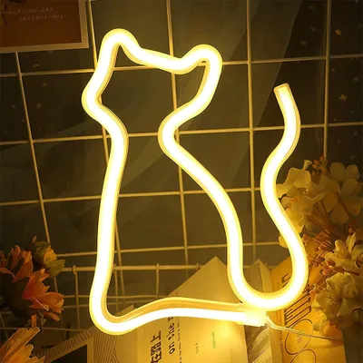 Produktbild von LED Neon Schild Katze Gelb 23x17cm - Cat Silhouette Wanddeko - Dual USB oder Batterie Nachtlicht