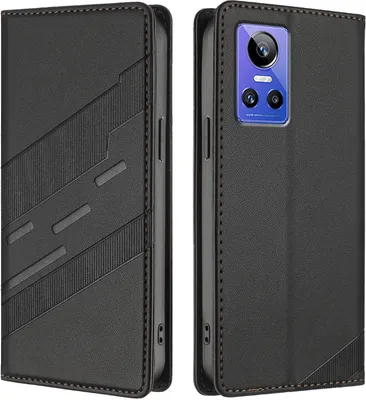 Produktbild von Hülle für Realme GT Neo 3, Kunstleder Brieftaschen Handyhülle mit Kartenfach und Standfunktion Schwarz