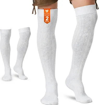 Produktbild von Trachtenstrümpfe 2er Pack Lange Trachtensocken Strümpfe Socken 70cm, Farbe:Weiß, Größe:38-40