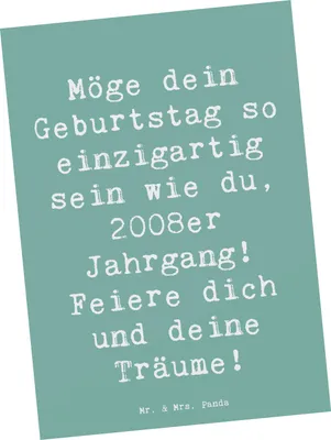 Produktbild von Mr. & Mrs. Panda Postkarte Spruch 2008 Geburtstag Einzigartig - Meeresbrise - Geschenk, Grußkarte, Jahrgangsfeier, Happy Birthday, Jahrgang, Fotokarte, einzelkarte, Alter