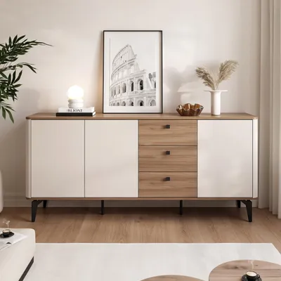 Image de Commode BELLAGIO en cachemire et noyer, avec des bords arrondis
