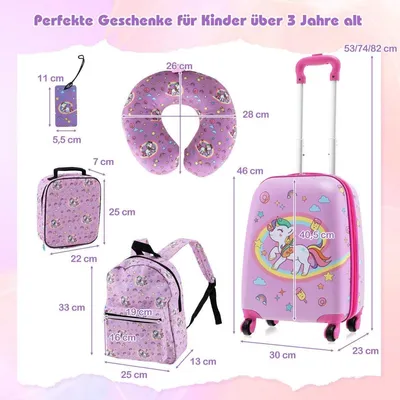 Immagine prodotto di Set di valigie per bambini da 5 pezzi: valigia da 16", zaino, rosa