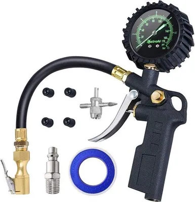 Produktbild von Reifenpumpe, 3-in-1 Druckmesser, 12 bar, mit Ventilkernwerkzeug, mechanisch