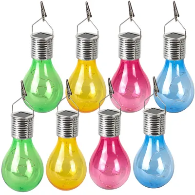 Produktbild von Solar LED Lampe in Glühbirnen Form, 8er-Set, bunt, Ø 7,5 x H 15 cm, Deko Glühbirne mit Drahtlichterkette für edle Lichteffekte, Partyleuchten