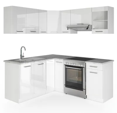 Produktbild von Eckküche Vicco R-Line Weiß Hochglanz/Weiß 187 x 167 cm, AP Marmor, Model 34828