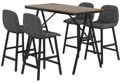 Produktbild von Esszimmer-Set - Esstisch-Set - Tisch mit Stühlen - Esstisch-Set - Stuhl-Set - Dunkelgrau - Knopfverstärkung