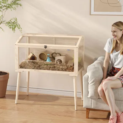 Produktbild von Hamsterk?fig, Nagergehege, Holz, Klappdach, 7 Plattformen, 2 Schaukeln, 110 x 52 x 101 cm, Holzoptik