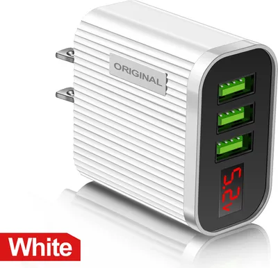 Produktbild von 3 Usb Ports Handy Ladegerät Digital Display 5V/3.1A Schnelle Schnellaufladung Adapter Weiß US-Stecker