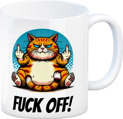 Produktbild von Katze Mittelfinger Kaffeebecher mit Spruch Fuck OFF!