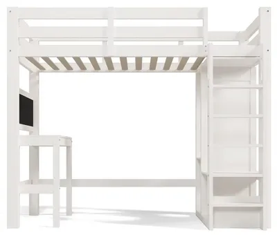 Imagen del producto de Cama nido infantil - 90 x 200 cm - Escritorio - Armario abierto con estantes - Barandilla de seguridad - Sin colchón - Blanco