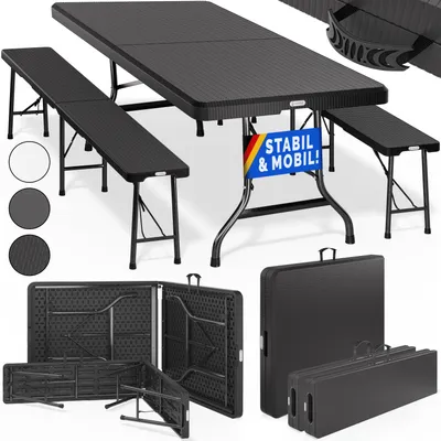 Immagine prodotto di Casaria Set Mobili da Birreria 180 cm Pieghevole 2x Panca da Sagra 1x tavolo XL Set Outdoor Campeggio Interno Esterno