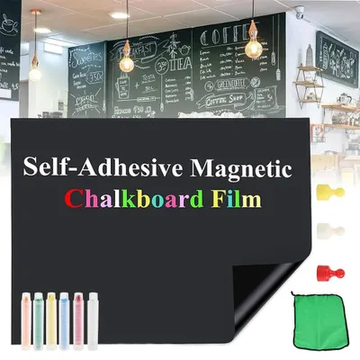 Image de Tableau magnétique pour craies - Film adhésif pour tableau - 100 x 200 cm - Noir - Avec kit de démarrage - Pour la maison, le bureau et l'école