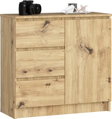 Produktbild von Komoda AKORD JERRY Dąb Artisan 80 cm 1 drzwi 3 szuflady kolor Dąb Artisan mat 2 półki 80x35x77 cm