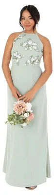 Productafbeelding van Maya Deluxe damesjurk, maxi-model, mouwloos, halterneck, met bloemenprint en pailletten