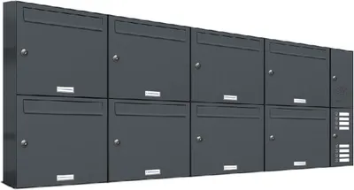 Produktbild von 8er Briefkasten Anlage Aufputz - Wandmontage RAL 7016 Anthrazit Klingel