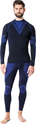 Produktbild von Ladeheid Herren Funktionsunterwäsche Set Langarm Shirt Lange Unterhose Thermoaktiv LAGI003 (Schwarz/Marineblau, S)