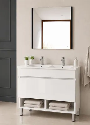 ORIGEN BATH NEBARI Badmöbel mit Füßen und Waschbecken 120x45 cm, Weiß
