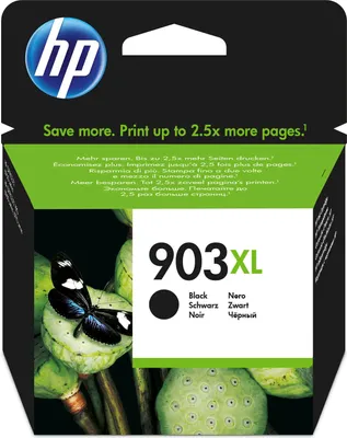 The image shows the packaging of an HP ink cartridge, featuring the HP logo, product details, and a butterfly on a lotus pod.