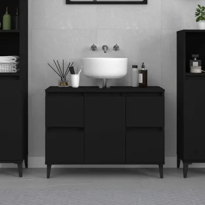 Produktbild von vidaXL Waschbeckenunterschrank Schwarz 80x33x60 cm Holzwerkstoff