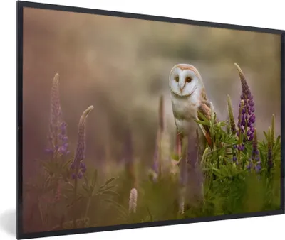 Produktbild von MuchoWow® MuchoWow® Gerahmtes Poster Eule - Blumen - Vogel 30x20 cm - Poster mit zchwarzem Bilderrahmen - Kunstdruck - Bild-Poster
