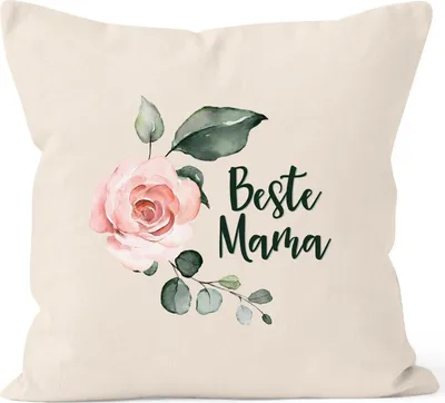 Produktbild von Kissen-Bezug Beste Mama Geschenk Muttertag Watercolor Kissen-Hülle Deko-Kissen Baumwolle MoonWorks® natur unisize