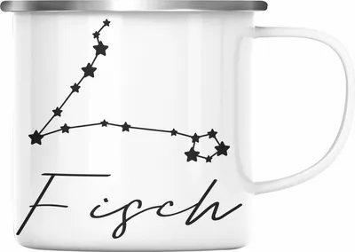 Produktbild von Trendation - Fisch Sternzeichen Emaille Tasse Geschenk Horoskop Tierkreiszeichen (Silber)