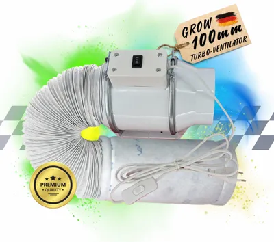Produktbild von Turbo Abluft Set Grow 100mm leise Belüftungsset für Growbox mit Aktivkohlefilter