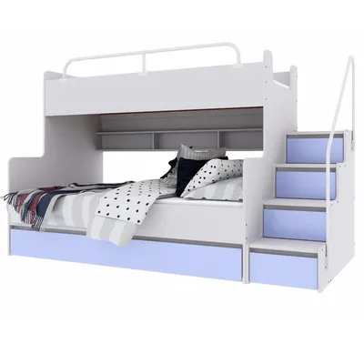 Produktbild von Marlux-Meble Hochbett Kinderbett JSM-3 mit Treppe 80x190 + 120x190 Matt Kinderbetten Funktionsbett Etagenbett Stockbett Kinderhochbett Jugendhochbett (Hellblau Matt)