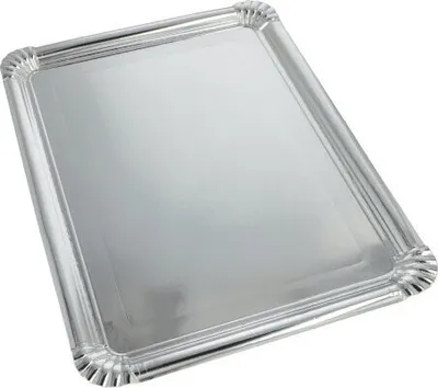 Produktbild von 3300 Servierplatten, Pappe, PET-beschichtet eckig 34 x 45,5 cm silber Einweg Partyplatte