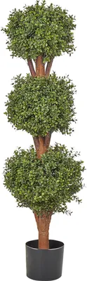 Obrázok produktu pre BELIANI Umelá rastlina v kvetináči buxus guľový strom zelená plastové listy kmeň z masívneho dreva 120 cm interiér exteriér záhrada doplnky