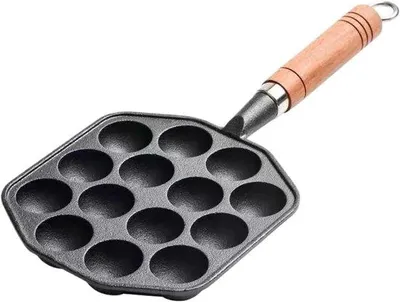 Zdjęcie produktu dla Patelnia do takoyaki z 14 wgłębieniami – patelnia żeliwna z powłoką nieprzywierającą | Do smażenia w kuchni, grillowania na świeżym powietrzu, biwakowania, przygotowywania hamburgerów i pieczenia w piekarniku