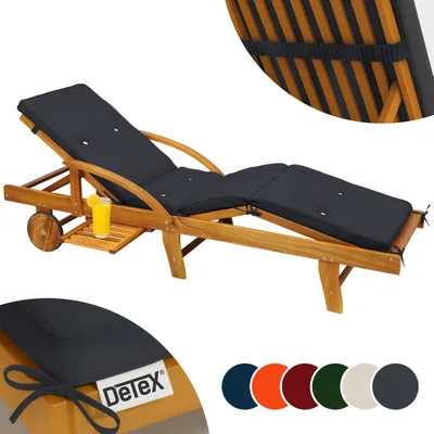Produktbild von DETEX® Auflage Liege wetterfest UV-beständig Schlaufen Zugband 5cm Dicke Polster Gartenmöbel Sonnenliege Gartenliege 195x55x5cm Zierknöpfe Anthrazit